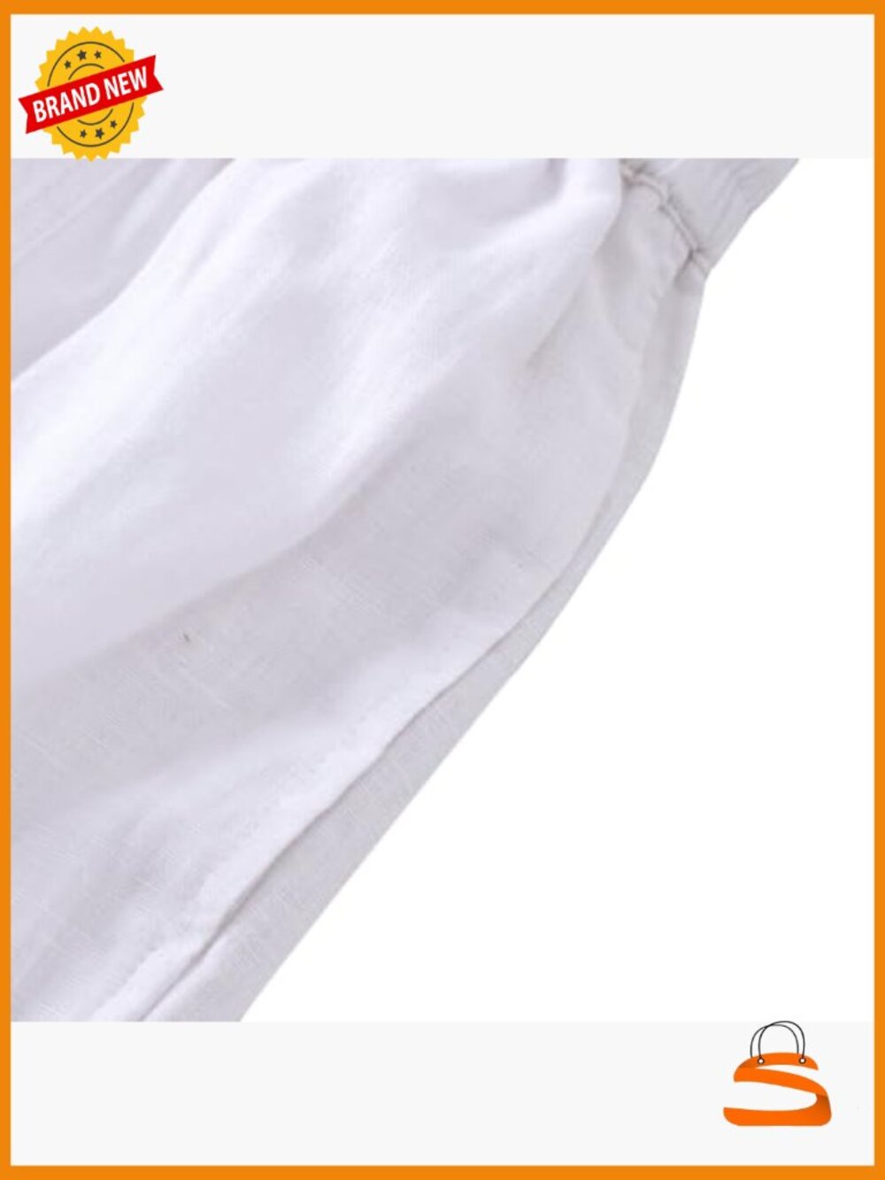 100% Linen Elastic Waist Drawstring Tapered Pants Summer - Picture 5 of 6